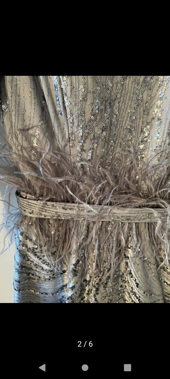 Gri Yılan Desenli Kürk Detaylı Uzun Abiye Elbise - Görsel 5