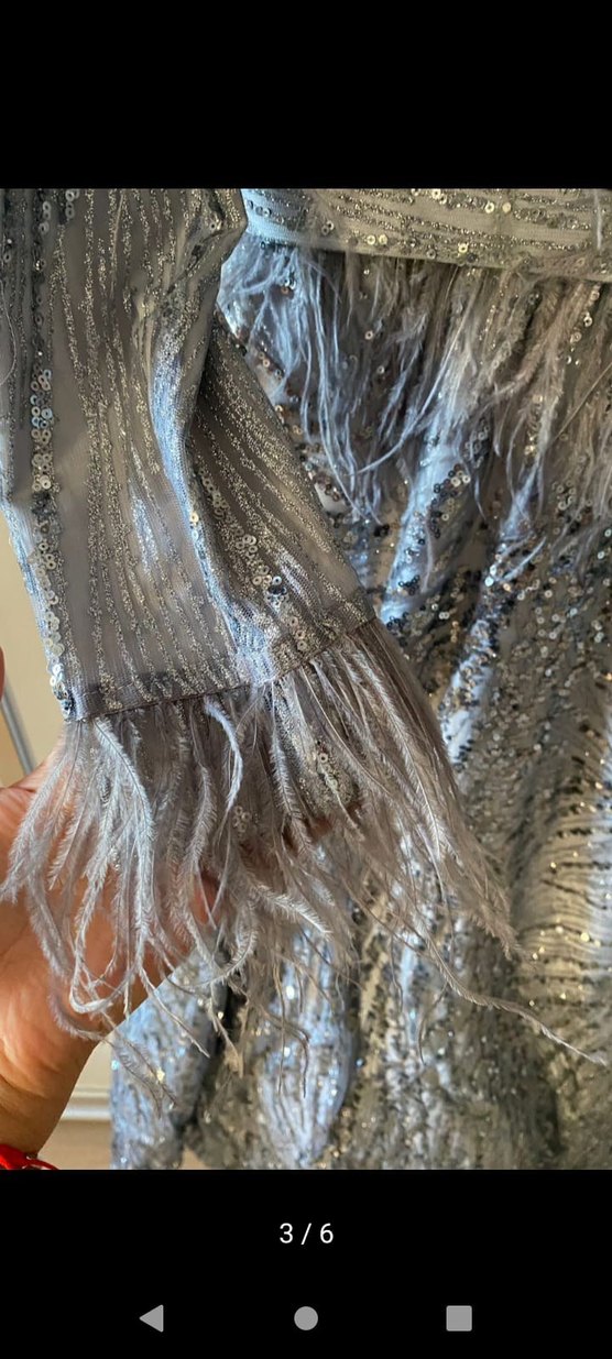 Gri Yılan Desenli Kürk Detaylı Uzun Abiye Elbise - Görsel 4