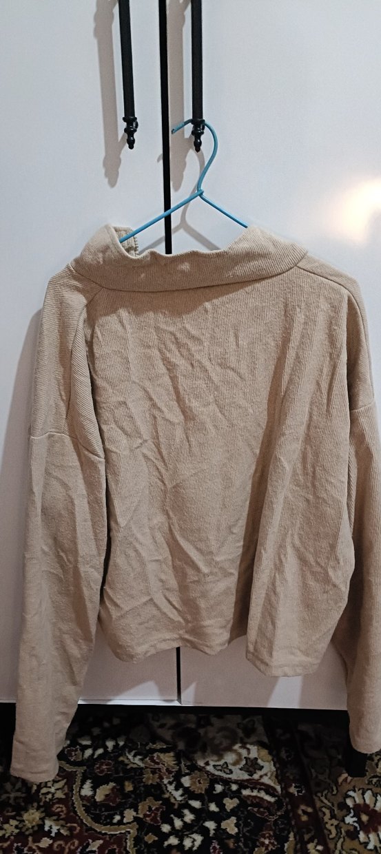 Açık kahve Yüksek Yakalı Fermuarlı Kadın Sweatshirt - Görsel 3