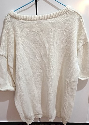 Beyaz Örgü Kadın Sweatshirt - Görsel 3