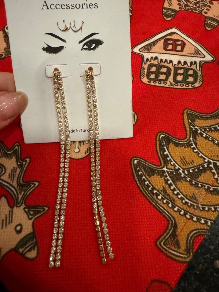 Gold çift sıra taş detaylı küpe - Görsel 2