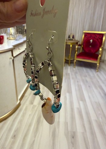 Boncuklu Turkuaz Bohem Küpe - Görsel 2