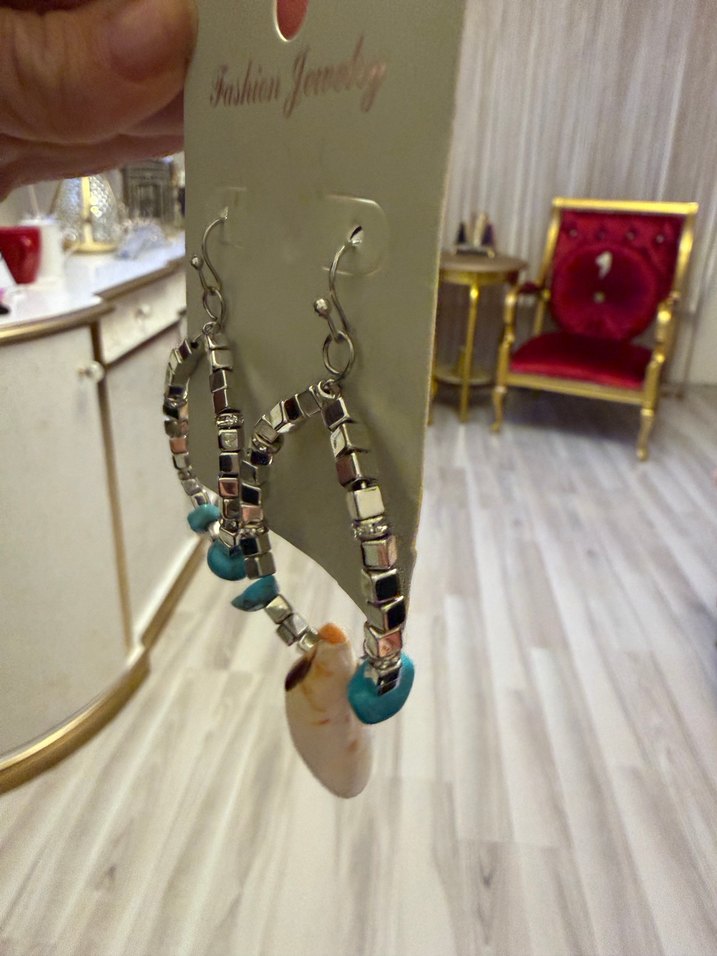 Boncuklu Turkuaz Bohem Küpe - Görsel 2