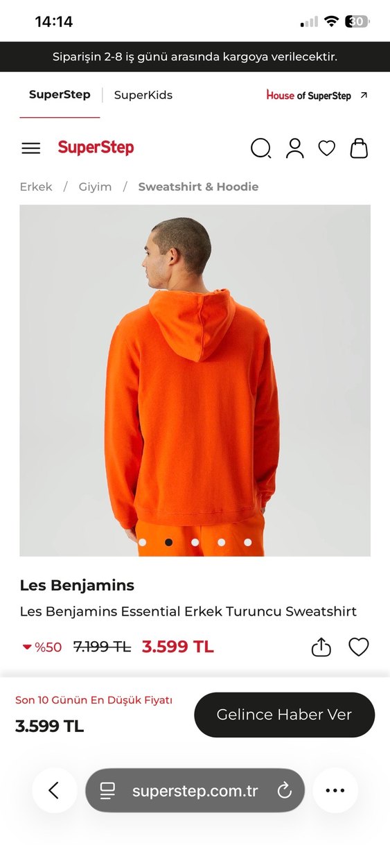 Turuncu Fermuarlı Kapüşonlu Zip - Görsel 5