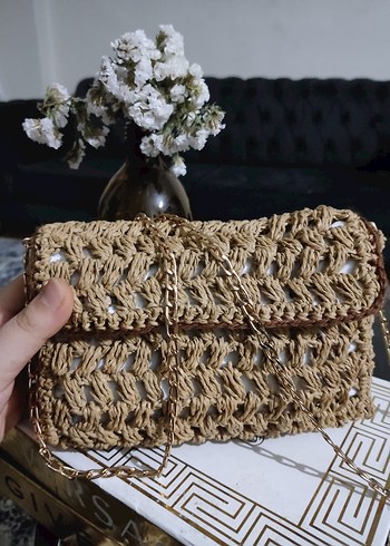 Zara Bej Nakışlı Örgü Bohem Kadın Çanta