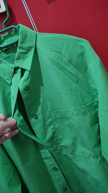 s Beden Koyu yeşil kumaş gömlek 