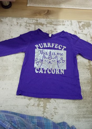 Kız Çocuk Mor Uzun Kollu Pamuklu Tişört - Görsel 2