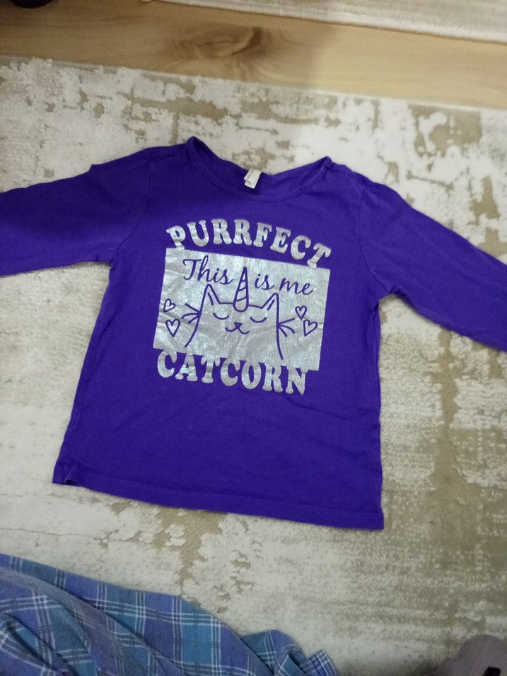 Kız Çocuk Mor Uzun Kollu Pamuklu Tişört - Görsel 3