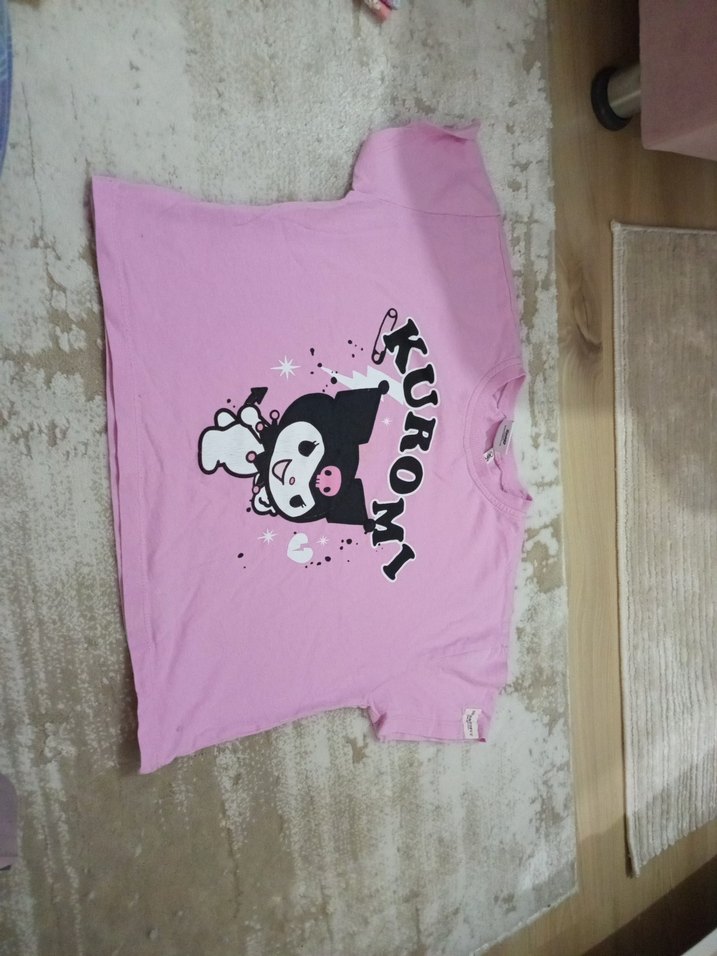 Kız Çocuk Pembe Kuromi Baskılı Tişört crop - Görsel 2