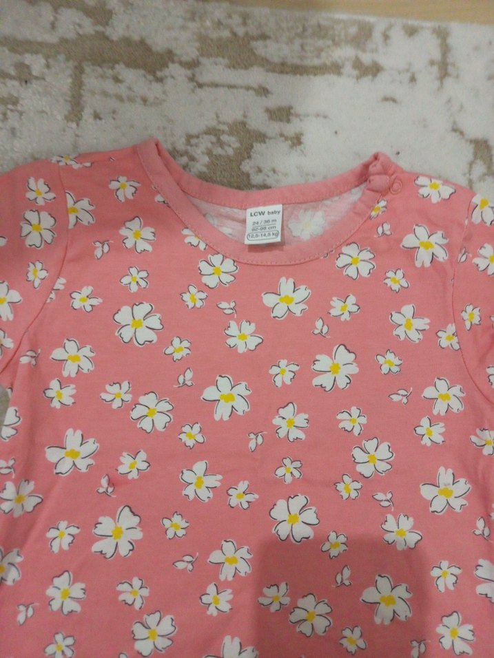 Kız Çocuk Pembe Çiçekli Kısa Kollu Tişört - Görsel 2