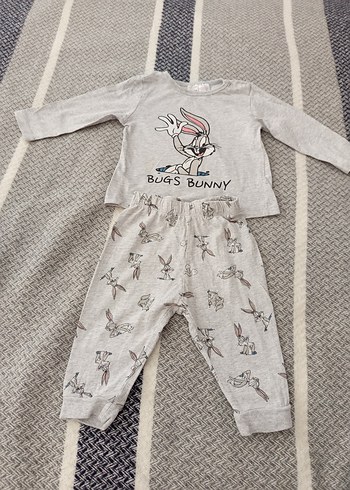 Gri Bugs Bunny Baskılı pijama 3-6 ay