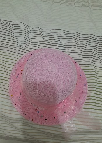 3-5 Yaş, 21 cm Beden pembe Renk Pembe Dantel Detaylı Nakışlı Çocuk Şapkası
