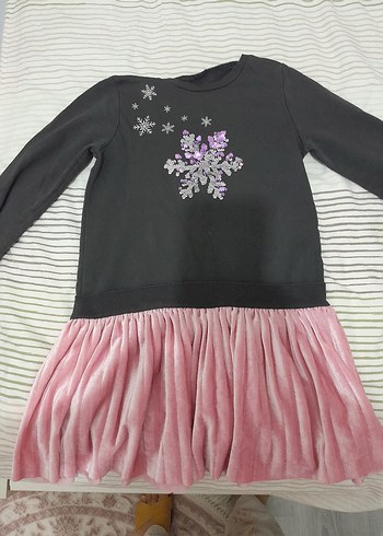 5 Yaş Beden Uzun Kollu Pembe Nakışlı Kız Elbisesi 4 5 yas