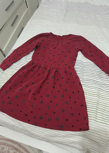 LC Waikiki Bordo Puantiyeli Uzun Kollu Kız Elbisesi 5 6 yas