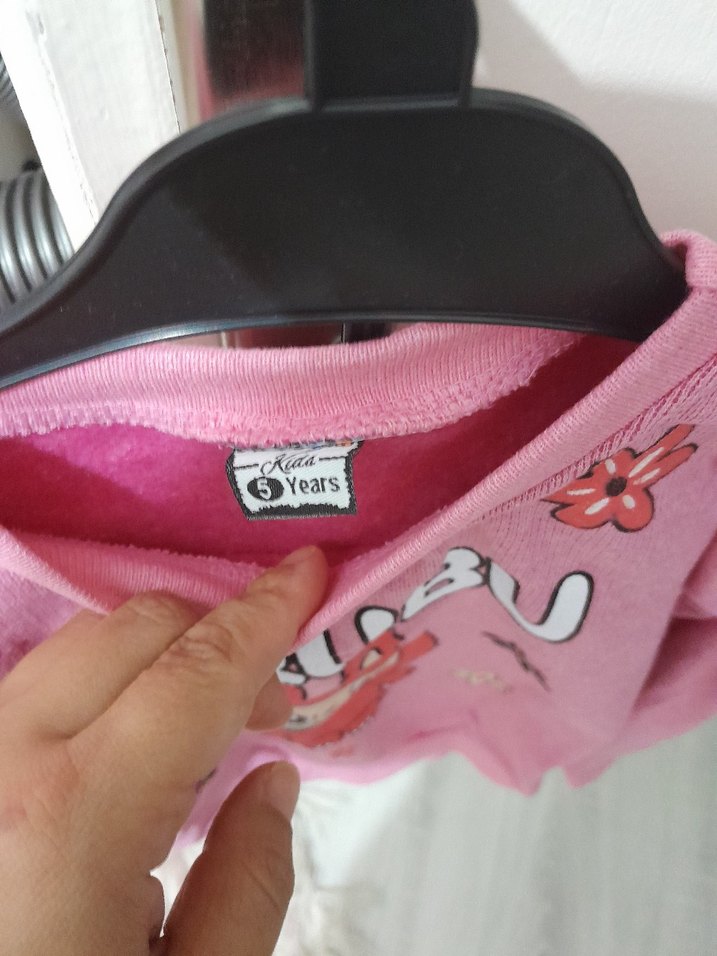 5 yas Kız Çocuk Pembe Baskılı Sweatshirt - Görsel 2