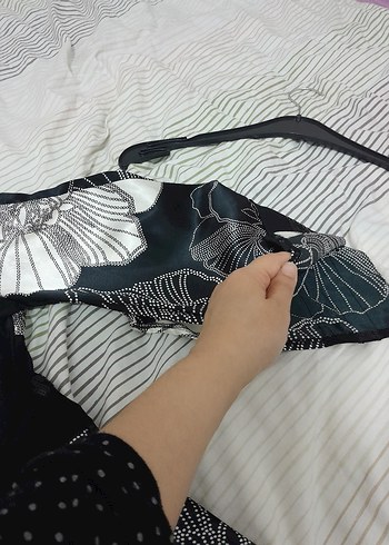 Uzun Siyah Gri Desenli elbise - Görsel 6