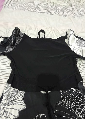 Uzun Siyah Gri Desenli elbise - Görsel 7