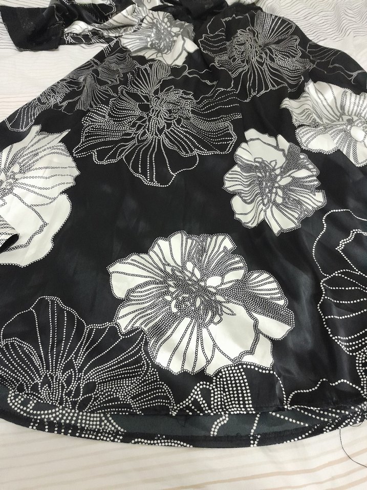 Uzun Siyah Gri Desenli elbise - Görsel 4