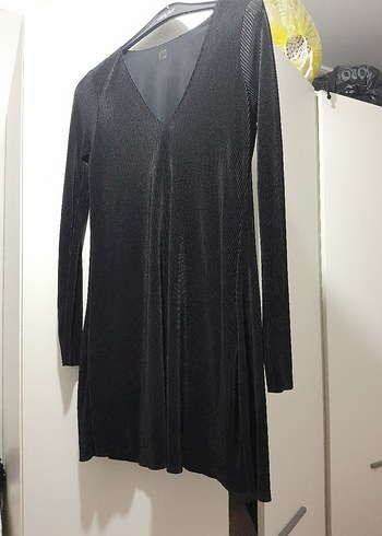 Uzun Kollu Gri Piliseli Midi tunik - Görsel 3