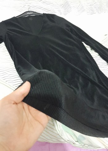 Uzun Kollu Gri Piliseli Midi tunik - Görsel 2