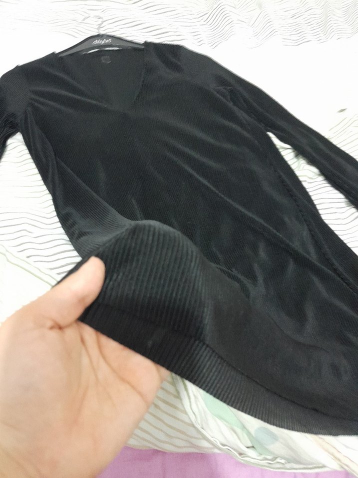 Uzun Kollu Gri Piliseli Midi tunik - Görsel 2