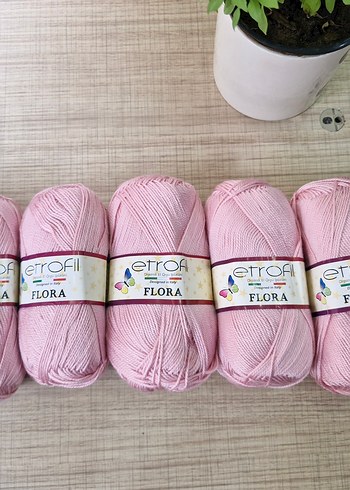 5 adet Etrofil Flora organik el örgü ipi Gül rengi