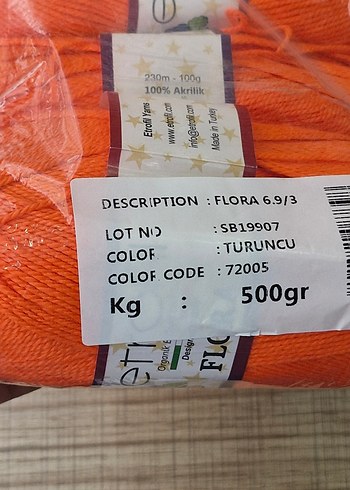 Beden turuncu Renk 5 adet Etrofil Flora organik el örgü ipi Turuncu renk