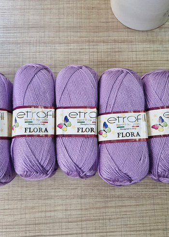 5 adet Etrofil Flora organik el örgü ipi Lila renk