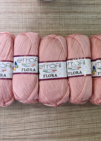 5 adet Etrofil Flora organik el örgü ipi Pudra renk