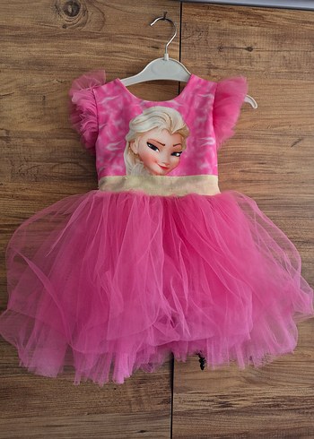 Kız Çocuk Pembe Tüllü Elsa Elbise