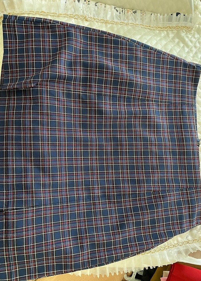 Lacivert ekose desen önden 2yırtmaçlı etek - Görsel 3