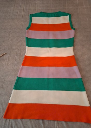 Çizgili Kadın Triko Elbise, Kolsuz midi - Görsel 4