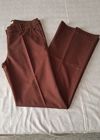 Kadın Kahverengi Piliseli Kumaş Pantolon - Görsel 5