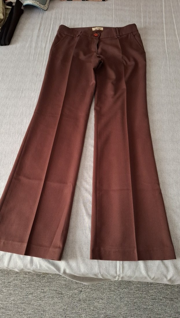 Kadın Kahverengi Piliseli Kumaş Pantolon - Görsel 2