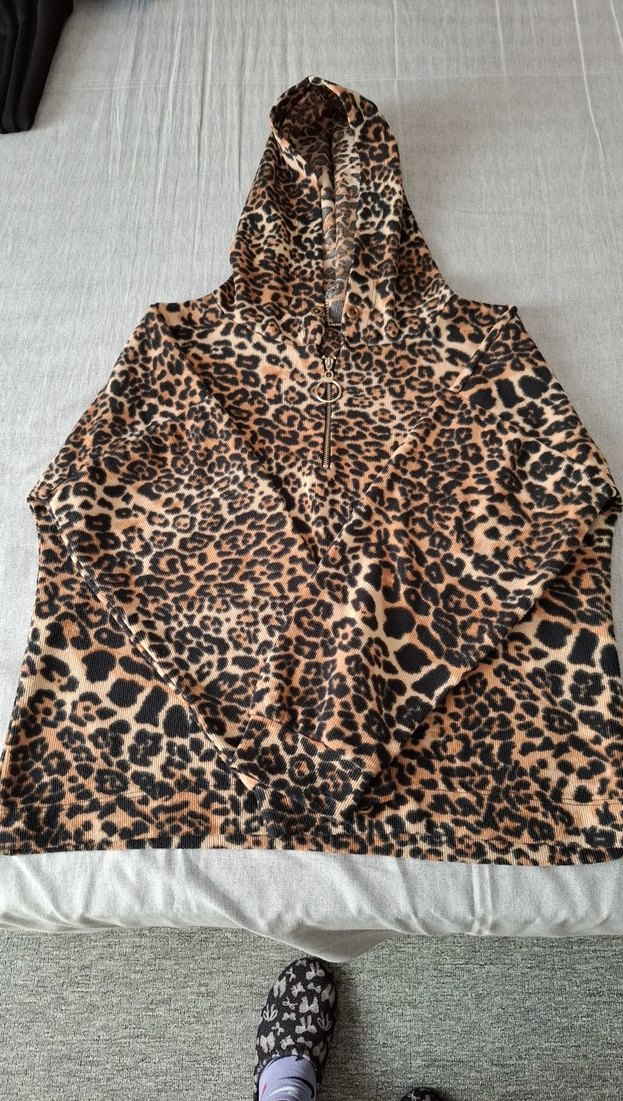 Kahverengi Leopar Desenli Kapüşonlu Sweatshirt - Görsel 3