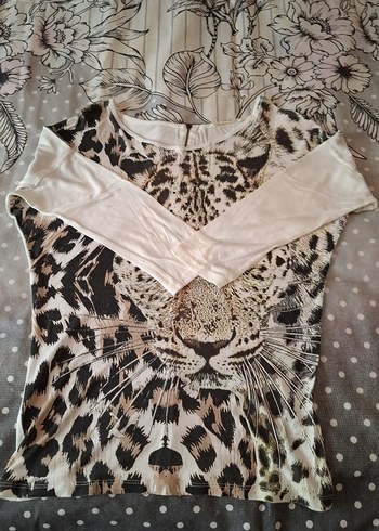 Leopar Desenli Kadın Yarım Kollu Bluz - Görsel 2