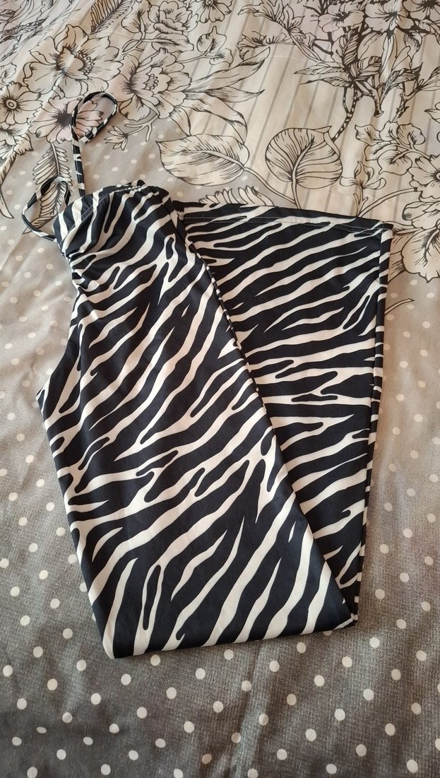 Kadın Zebra Desenli Pilili Bol Kesim Pantolon - Görsel 2