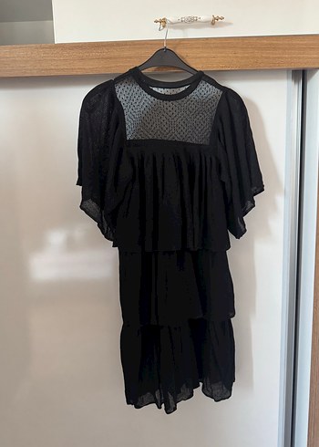 Zara Uzun Siyah Fırfırlı Gotik Elbise