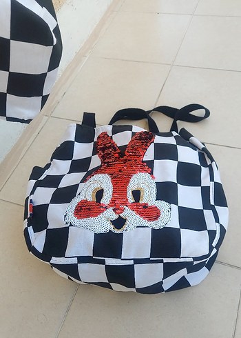 Renkli kare desenli çanta 2li