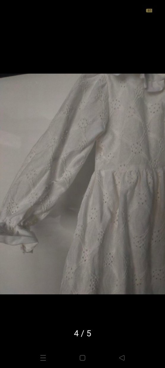 Kız Çocuk Beyaz Nakışlı Fırfırlı Elbise - Görsel 4