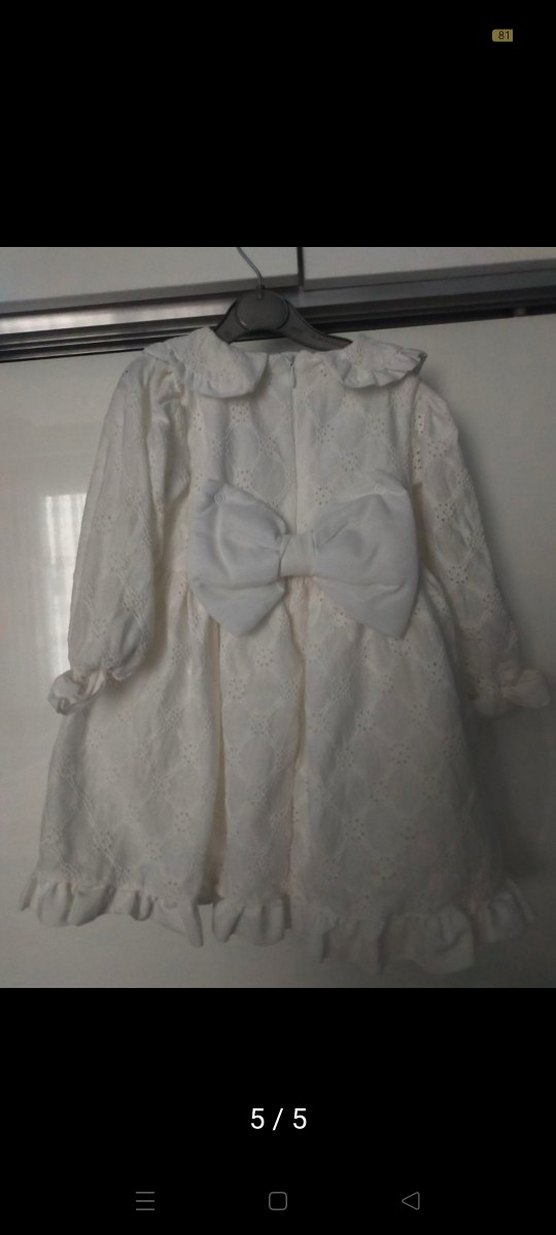 Kız Çocuk Beyaz Nakışlı Fırfırlı Elbise - Görsel 5