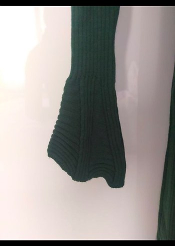 Uzun Yeşil Boğazlı Triko Elbise - Görsel 3