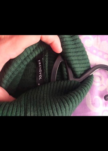 Uzun Yeşil Boğazlı Triko Elbise - Görsel 6