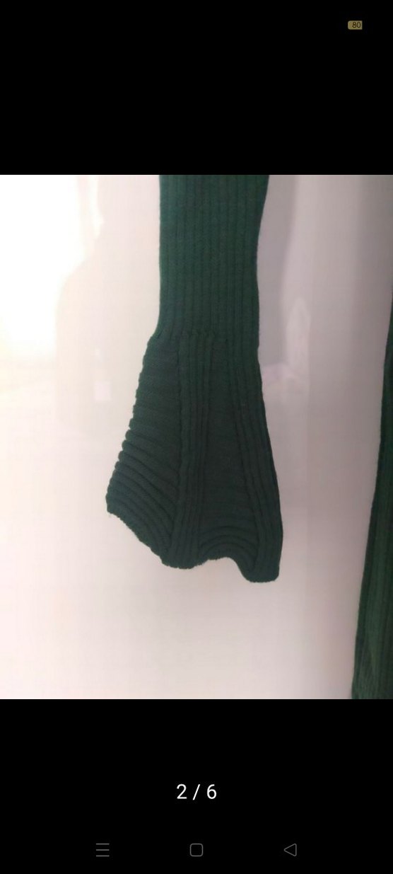 Uzun Yeşil Boğazlı Triko Elbise - Görsel 3