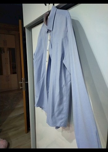 Mavi Keten Erkek Uzun Kollu Gömlek - Görsel 4