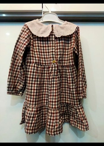 Kareli Uzun Kollu Kız Elbise - Görsel 2