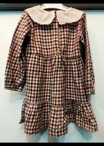 Kareli Uzun Kollu Kız Elbise - Görsel 3