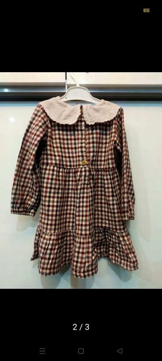 Kareli Uzun Kollu Kız Elbise - Görsel 2