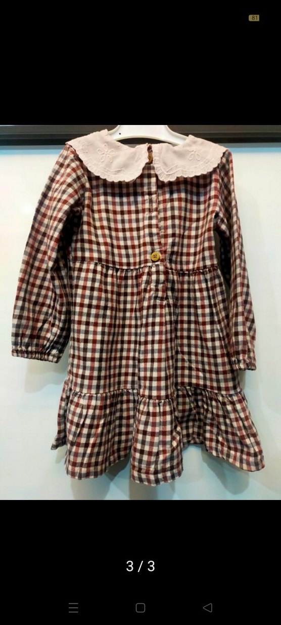 Kareli Uzun Kollu Kız Elbise - Görsel 3