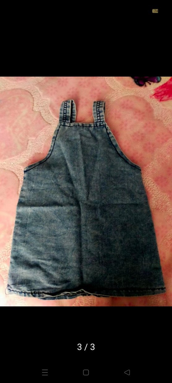 Kız Çocuk Renkli Baskılı Denim Elbise - Görsel 3